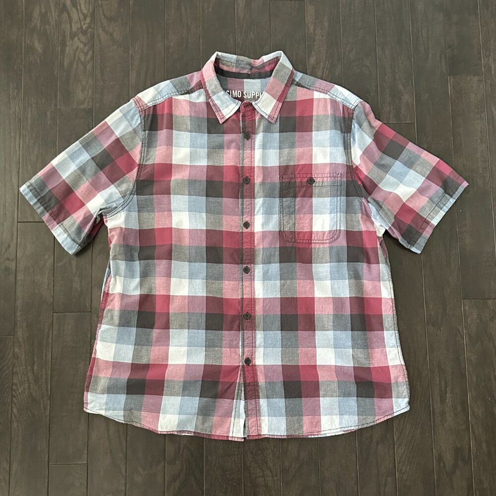 Mossimo Supply Red, White & Blue Plaid XL Men's Short Sleeve Shirt  100% Cotton - Picture 7 of 9